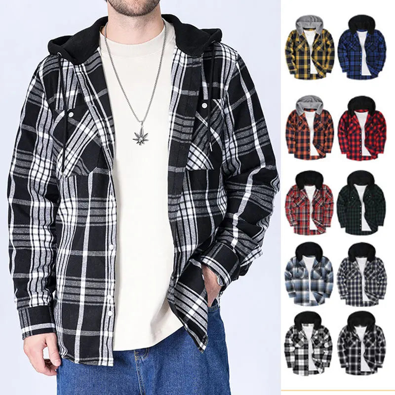 Chemise à manches longues en flanelle pour hommes, manteau à carreaux, décontracté, non repassage, grande taille, chapeau, mode, printemps, automne, nouveau, taille américaine