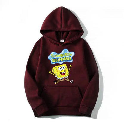 Sweat à capuche Anime Cartoon Bob l'éponge pour hommes et femmes, pull jaune décontracté, vêtements PVD pour couple, printemps, automne, nouveau, 2024