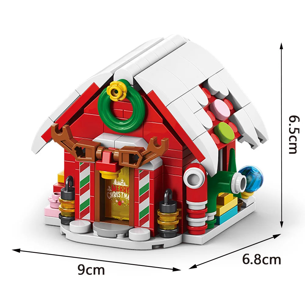 Maison de neige de noël, père noël, bonhomme de neige, blocs de construction de maison, briques, décoration DIY, ornement de bureau, jouets pour enfants