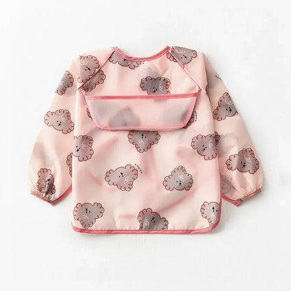 Bavoir imperméable à manches longues pour bébés, bandana coloré de dessin animé mignon, tablier de dessin pour enfants, bavoir d'auto-alimentation pour bébé