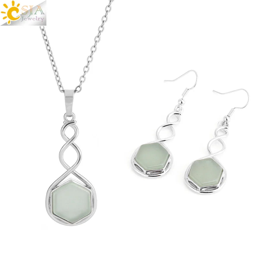 CSAlbaneParure de bijoux en pierre naturelle pour femme, boucles d'oreilles, collier, hexagone, pendentif en cristal, acier inoxydable, accessoires de bijoux, H577