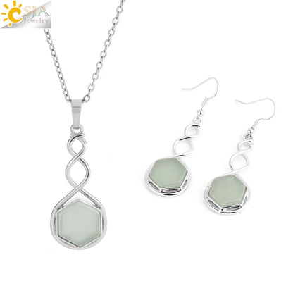CSAlbaneParure de bijoux en pierre naturelle pour femme, boucles d'oreilles, collier, hexagone, pendentif en cristal, acier inoxydable, accessoires de bijoux, H577