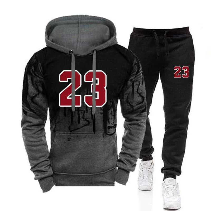 Survêtement pour hommes sport imprimé une pièce sweat-shirt pantalons de survêtement Jogging quotidien vêtements pour hommes décontracté Splash-ink sweat à capuche pantalon 2025