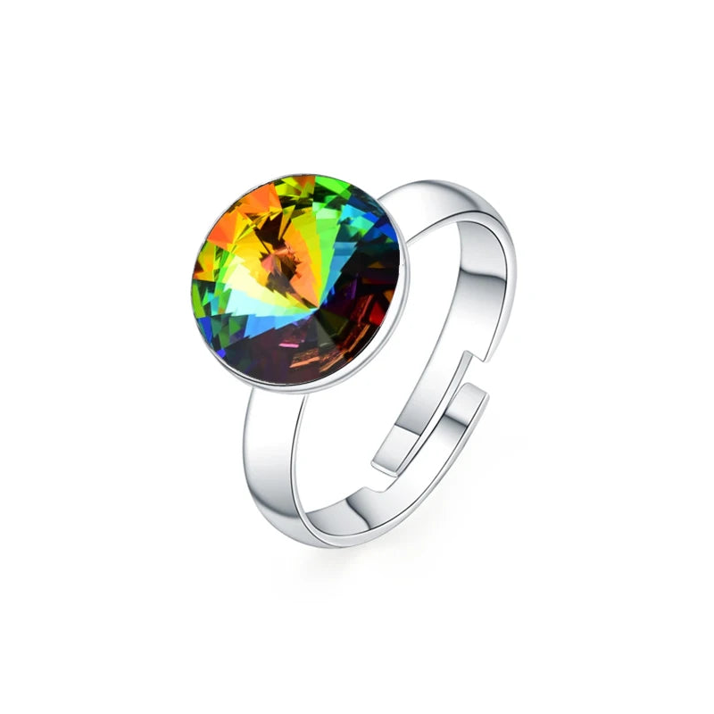 Bagues couleur argent cristaux originaux d'autriche rondes RIVOLI pierre anneaux pour femmes correspondant bijoux de fiançailles de mariage