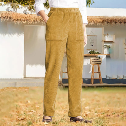 Pantalon en velours côtelé pour femme, décontracté, taille haute, jambe droite, couleur unie, pantalon Baggy confortable avec poches