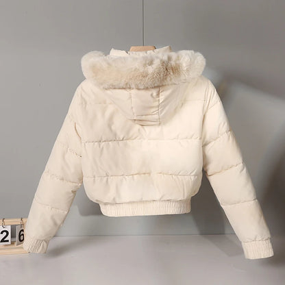 sister fara Doudoune à capuche en coton pour femme, grand col en fourrure