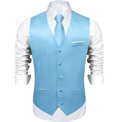 Costume en Satin solide, ensemble gilet et cravate, noir, blanc, bleu, rouge, smoking de mariage pour hommes, gilets d'affaires de luxe, bal de promo, veste sociale sans manches