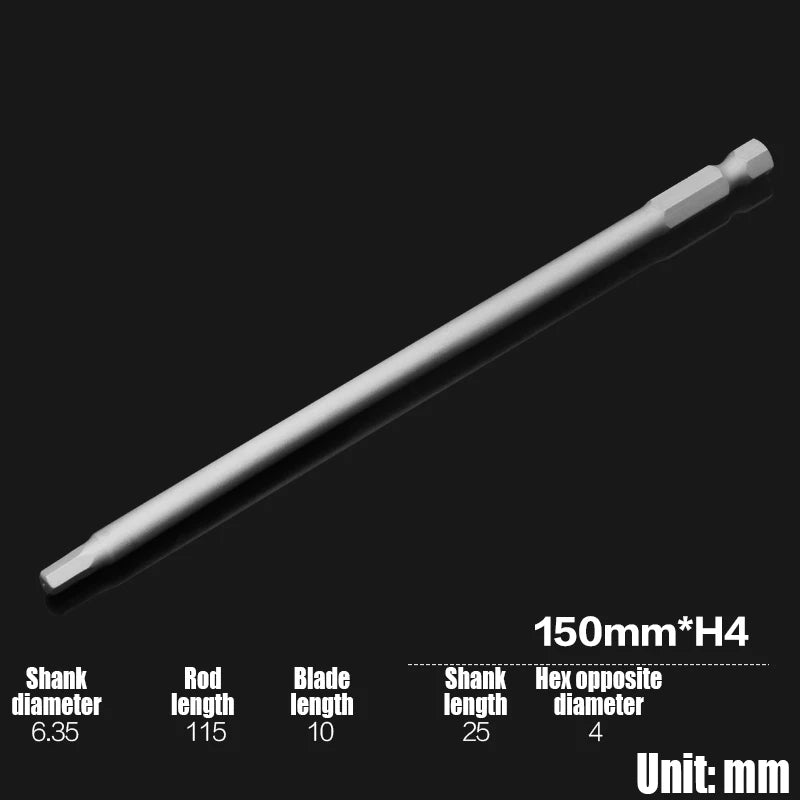 Foret Allen à tête hexagonale H2-H10, 75mm, 150mm, 200mm, embout de tournevis hexagonal électrique, tête de lot magnétique, tournevis à percussion, 1 pièce