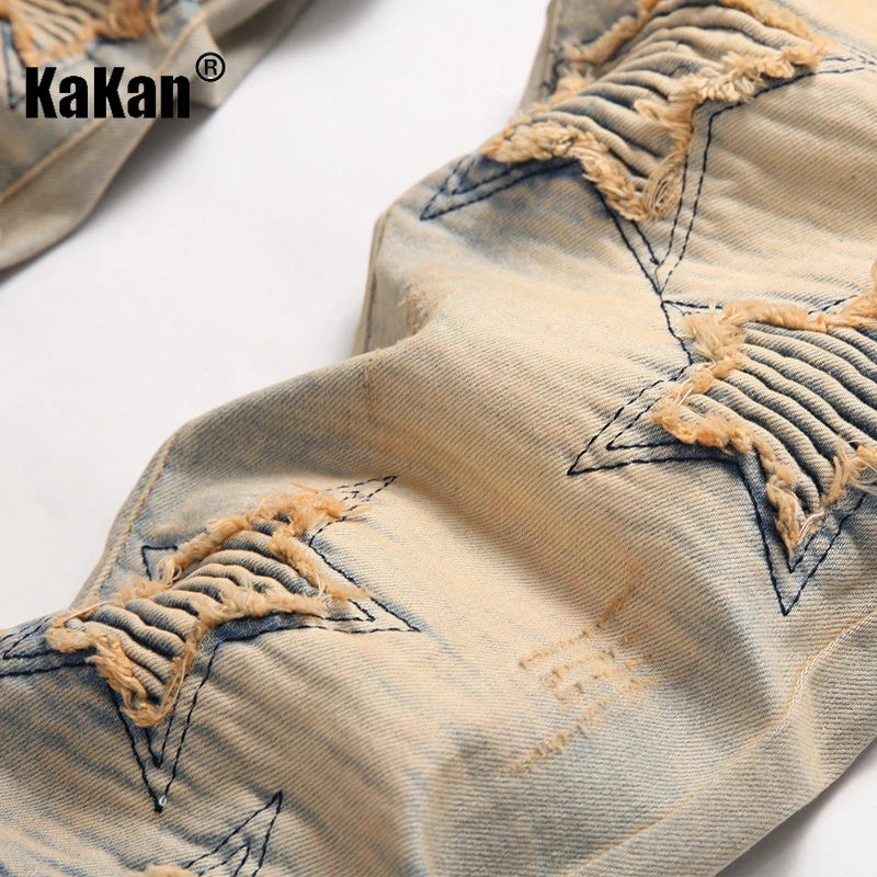 Kakan - Nouveaux jeans longs brodés et brodés européens et américains pour vêtements pour hommes, jeans extensibles à la mode à revers rétro