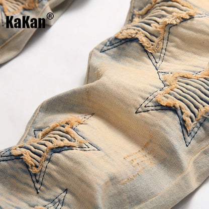 Kakan - Nouveaux jeans longs brodés et brodés européens et américains pour vêtements pour hommes, jeans extensibles à la mode à revers rétro