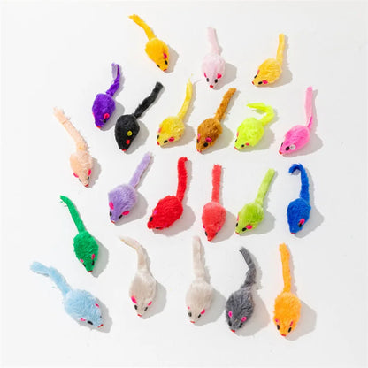 Fausse souris en fourrure de lapin, plume arc-en-ciel, jouets amusants pour chaton