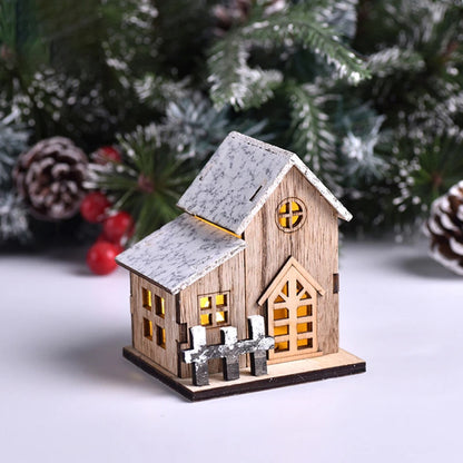 Maison en Bois avec Lumière LED, Cabine Shoous, Décorations de Joyeux Noël pour la Maison, Ornements d'Arbre de Noël, Cadeaux pour Enfants, Nouvel An, DIY