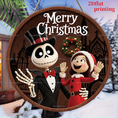 Joyeux noël le cauchemar avant noël Logo personnalisé rond en bois suspendu signe porte d'entrée mur vacances décoration