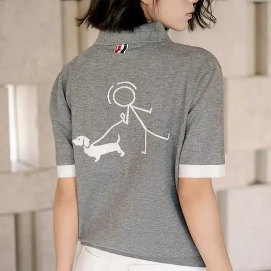 2025 été nouvelle mode rayé col rabattu T-shirt tricoté à manches courtes Vintage décontracté à manches courtes haut pulls