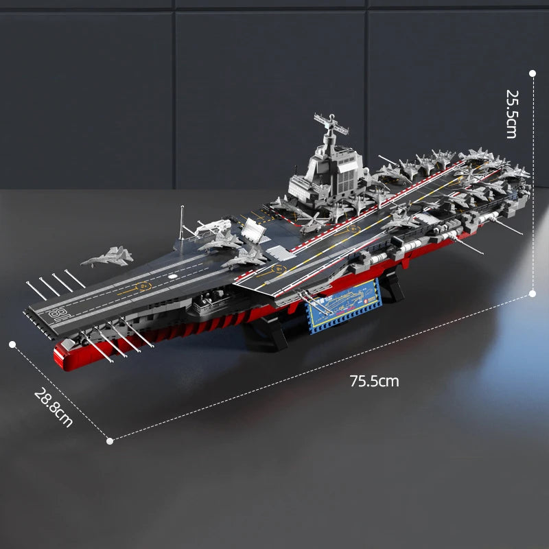 MOC – porte-avions de chasse, série militaire, blocs de construction, Kit de grande navire de guerre de la marine, briques, jouets de décoration pour la maison, cadeaux pour enfants