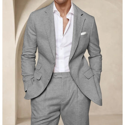 Costume deux pièces en lin pour hommes, Cool, respirant, élégant, mode, Design Slim, robe de mariée, vêtements de travail, confortable, nouveau, été