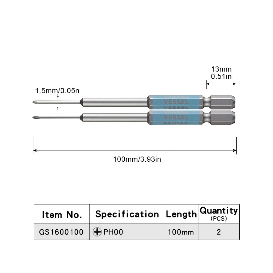 VESSEL-Jeu d'embouts de tournevis pour Phillips et vis à fente, embout magnétique à tête unique, accessoires pour outils à main, série NO.GS16