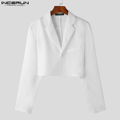 Hommes Blazer Solide Document Revers Manches sulfUn Bouton Automne Costumes Décontractés Streetwear 2023 Mode Homme Crop Combiné S-5XL INCERUN