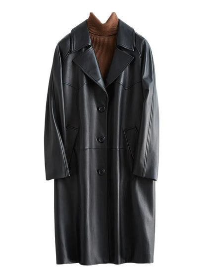 Lautaro-Manteau Respirant en Cuir Noir pour Femme, Manches Raglan, Revers, Mode Coréenne, Printemps, Automne, 2022