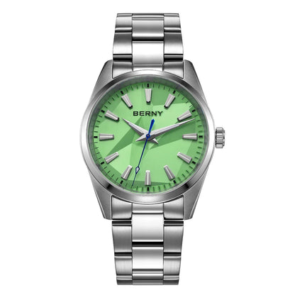 BERNY Quartz femmes montre cadran stéréo 39mm montre 100m étanche 316L acier inoxydable saphir AR lentille enduit