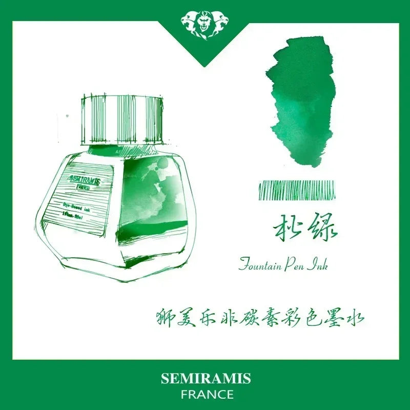 SEMIRAMIS 25 couleurs 30 ml  encre stylo plume sans carbone