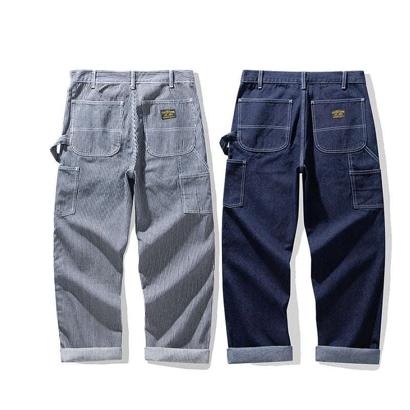 Jeans rayés style cargo pour hommes, pantalons en denim à poches multiples, streetwear décontracté, droit, bonne qualité, petit ami, 3903