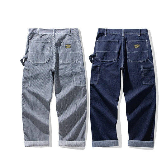 Jeans rayés style cargo pour hommes, pantalons en denim à poches multiples, streetwear décontracté, droit, bonne qualité, petit ami, 3903