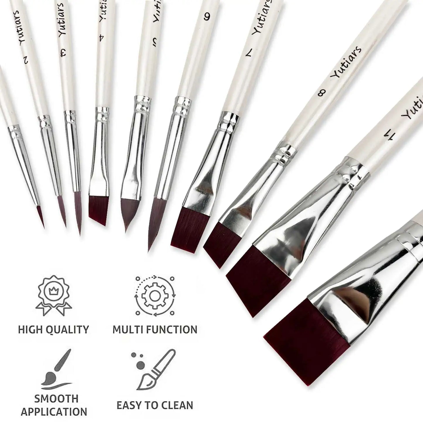 Ensemble de pinceaux de peinture d'artiste professionnel, manche blanc, poils en Nylon, pinceaux plats et coudés pour la peinture du visage, aquarelle, 10 pièces