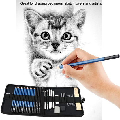 Ensemble de crayons de croquis professionnels 35 pièces avec bâtons de carbone et un sac de rangement portable noir, adapté aux débutants en peindre.