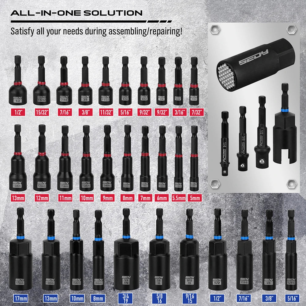 Jeu de pilotes d'écrou à percussion magnétique de qualité supérieure, 80 pièces, métrique et SAE avec adaptateurs de douille, porte-embout, tournevis d'écrou à oreilles, embouts électriques