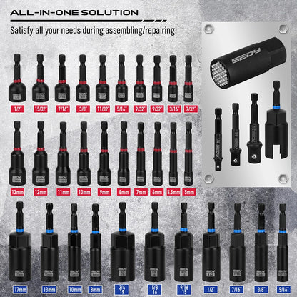 Jeu de pilotes d'écrou à percussion magnétique de qualité supérieure, 80 pièces, métrique et SAE avec adaptateurs de douille, porte-embout, tournevis d'écrou à oreilles, embouts électriques