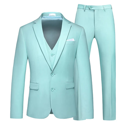 Costume vert clair pour Homme, 3 pièces (veste + pantalon + gilet), noir, gris, rouge, Terno Masculino, mode Slim, taille asiatique M-6XL