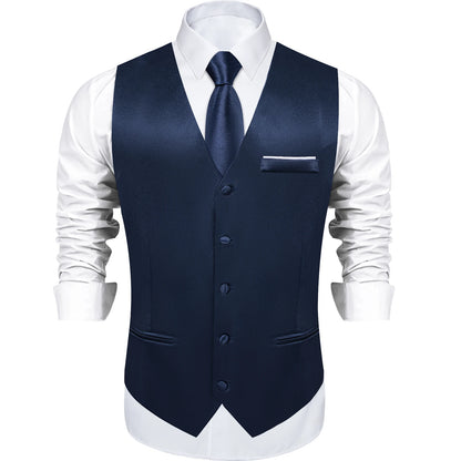 Costume en Satin solide, ensemble gilet et cravate, noir, blanc, bleu, rouge, smoking de mariage pour hommes, gilets d'affaires de luxe, bal de promo, veste sociale sans manches