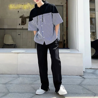 Chemise à capuche rayée à manches courtes, haut de gamme, design personnalisé, décontracté, imprimé, respirant, nouveau, été, 2024