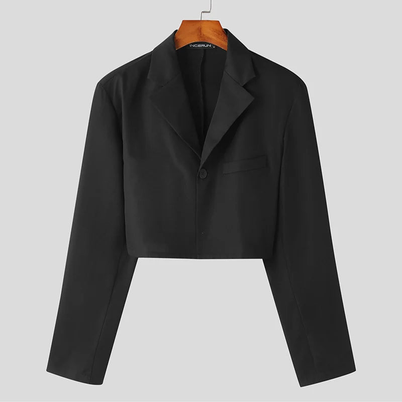 Hommes Blazer Solide Document Revers Manches sulfUn Bouton Automne Costumes Décontractés Streetwear 2023 Mode Homme Crop Combiné S-5XL INCERUN