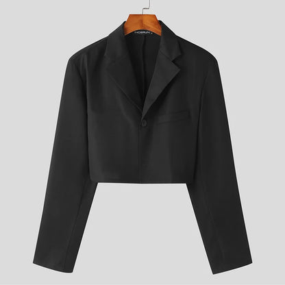 Hommes Blazer Solide Document Revers Manches sulfUn Bouton Automne Costumes Décontractés Streetwear 2023 Mode Homme Crop Combiné S-5XL INCERUN