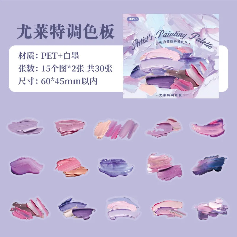 Mr. Paper, 30 pièces, paquet d'autocollants sur le thème de la Palette de couleurs de peinture à l'huile,