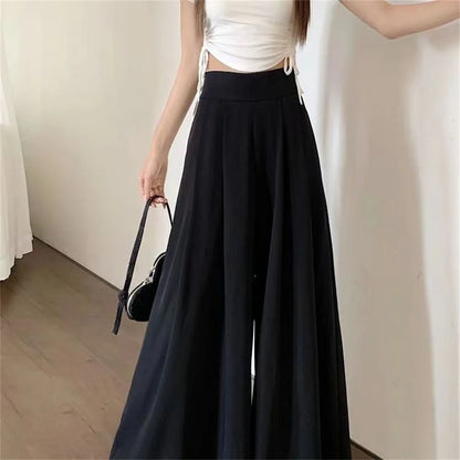 Pantalon à jambes larges à ourlet large pour femme, décontracté, élégant, basique, taille haute, avocat, pantalon trempé, bureau, vêtements pour femmes, mode, nouveau, fjWomen