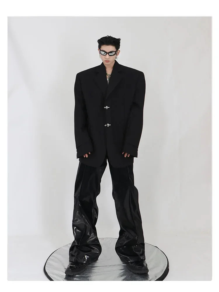 Manteau surdimensionné imbibé de style RO pour hommes et femmes, blazers à boutons, conception de faux deux pièces, rue haute, document solide, parkas à la mode, printemps et automne