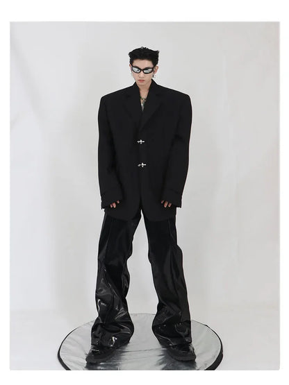 Manteau surdimensionné imbibé de style RO pour hommes et femmes, blazers à boutons, conception de faux deux pièces, rue haute, document solide, parkas à la mode, printemps et automne