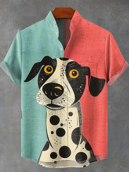 2025 hommes décontracté mode nouvelle chemise en lin Art imprimé chien de compagnie motif chemises mode décontracté et confortable hommes chemise unie