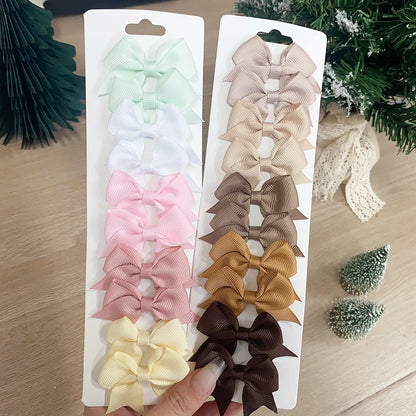 Pinces à cheveux avec nœuds pour enfants, couleur unie, pour bébés filles, ruban fait à la main, épingle à cheveux, Barrettes, accessoires pour cheveux du nouvel an, 10 pièces/ensemble