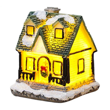 Ornement de maison lumineuse de noël, éclairage chaud romantique, artisanat en résine, couverture de neige LED pour bureau, décoration de maison, Statue de Festival