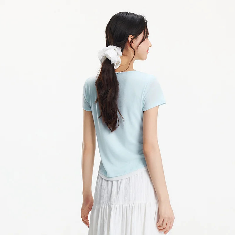 SEMIR-T-Shirt à Manches Courtes pour Femme, Pull Court, Élégant, Décontracté, Faux Deux Pièces, Slim Fit, Top Minimaliste, Nouvelle Collection Été 2025