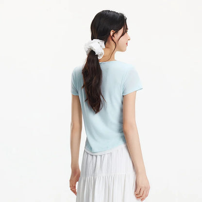 SEMIR-T-Shirt à Manches Courtes pour Femme, Pull Court, Élégant, Décontracté, Faux Deux Pièces, Slim Fit, Top Minimaliste, Nouvelle Collection Été 2025