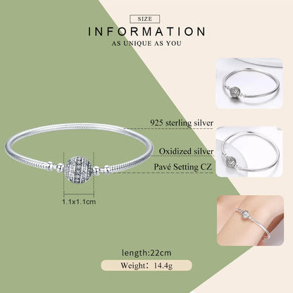 Bamoer 100% 925 argent Sterling éblouissant clair CZ fermoir rond serpent chaîne fleur fermoir Bracelet bijoux fins SCB062