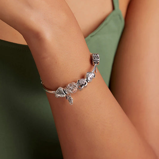 BISAER 925 en argent Sterling coeur série breloque perle coloré Zircon pendentif ajustement famille fête des mères anniversaire Bracelet bijoux à bricoler soi-même