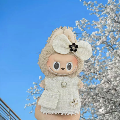 Vêtements pendentif de poupée Labubu 17cm, costume à carreaux, jupe et robe noire, ensemble de tenue élégante, accessoires mignons de décoration