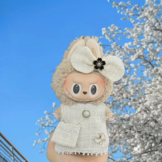 Vêtements pendentif de poupée Labubu 17cm, costume à carreaux, jupe et robe noire, ensemble de tenue élégante, accessoires mignons de décoration