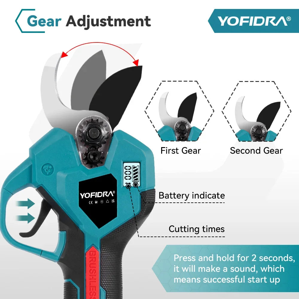 YOFIDRA 38mm cisaille électrique sans brosse 2 vitesses sans fil arbre bonsaï taille ciseaux électriques pour Makita 18V batterie broche